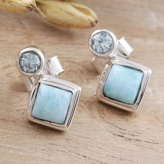 Harmony in Blue Larimar and Blue Topaz Sterling Silver Drop Earrings