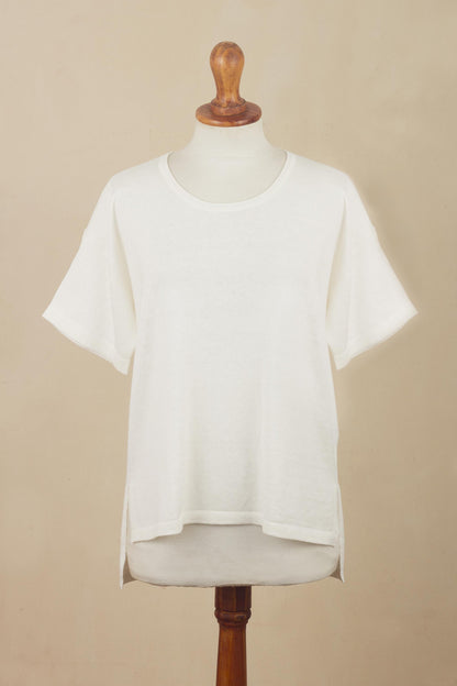 Cloud Nine White Short-Sleeved Sweater