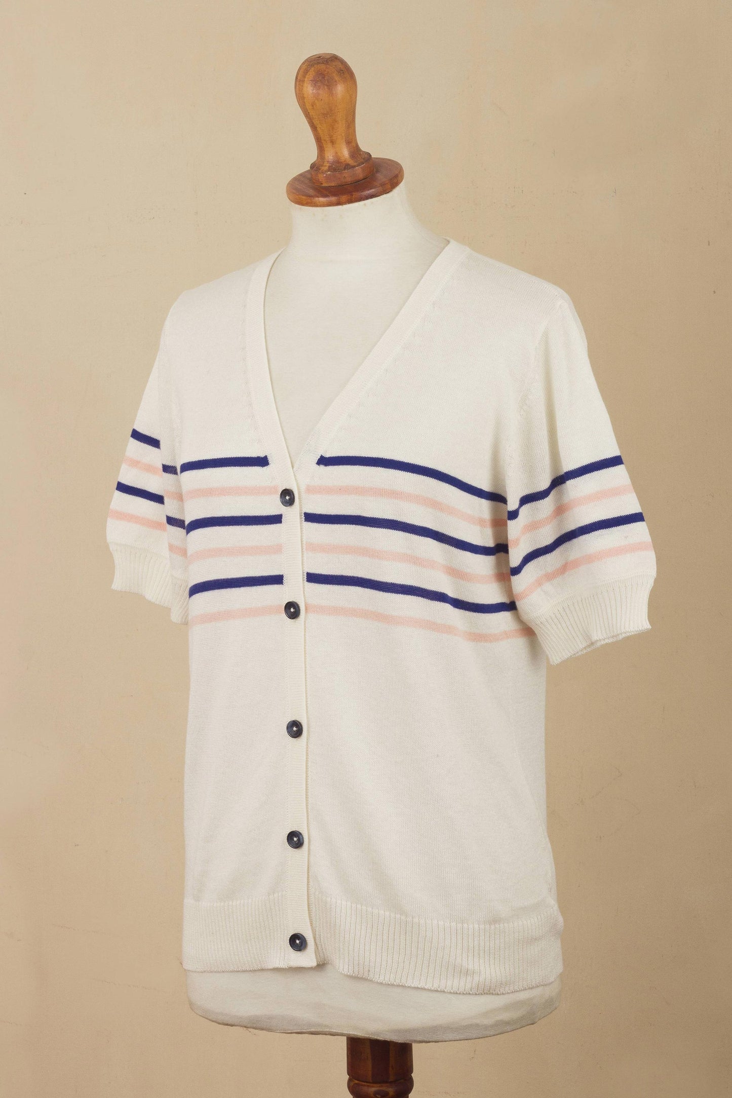 Desert Sunrise Cotton Blend Short Sleeve Striped Cardigan from Peru