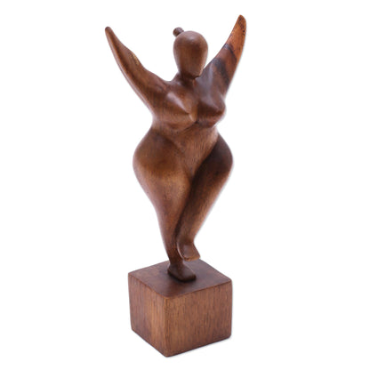 Curvy and Happy Hand Carved Suar Wood Sculpture of the Female Form