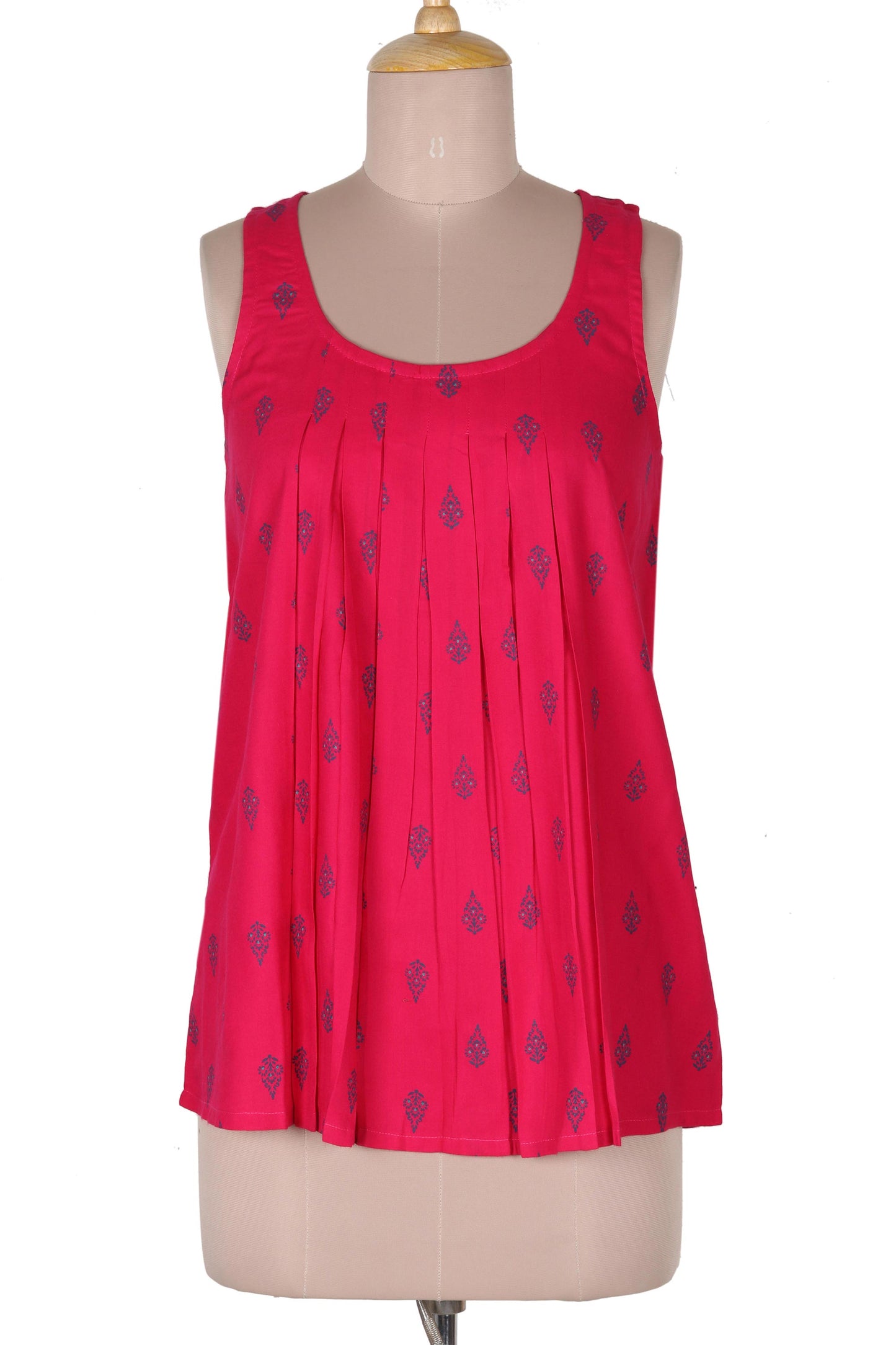 Ruby My Dear Screen Printed Pink Rayon Sleeveless Blouse from India