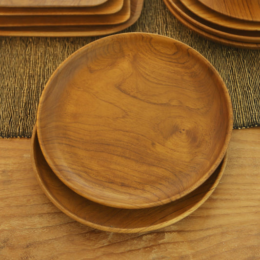 Fit for a Feast Hand Made Teak Wood Dinner Plates from Bali (Pair, 9 Inch)