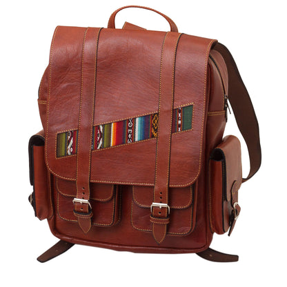 Inca Explorer Handcrafted Brown Leather Backpack with Wool Accent