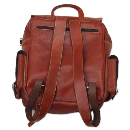 Inca Explorer Handcrafted Brown Leather Backpack with Wool Accent