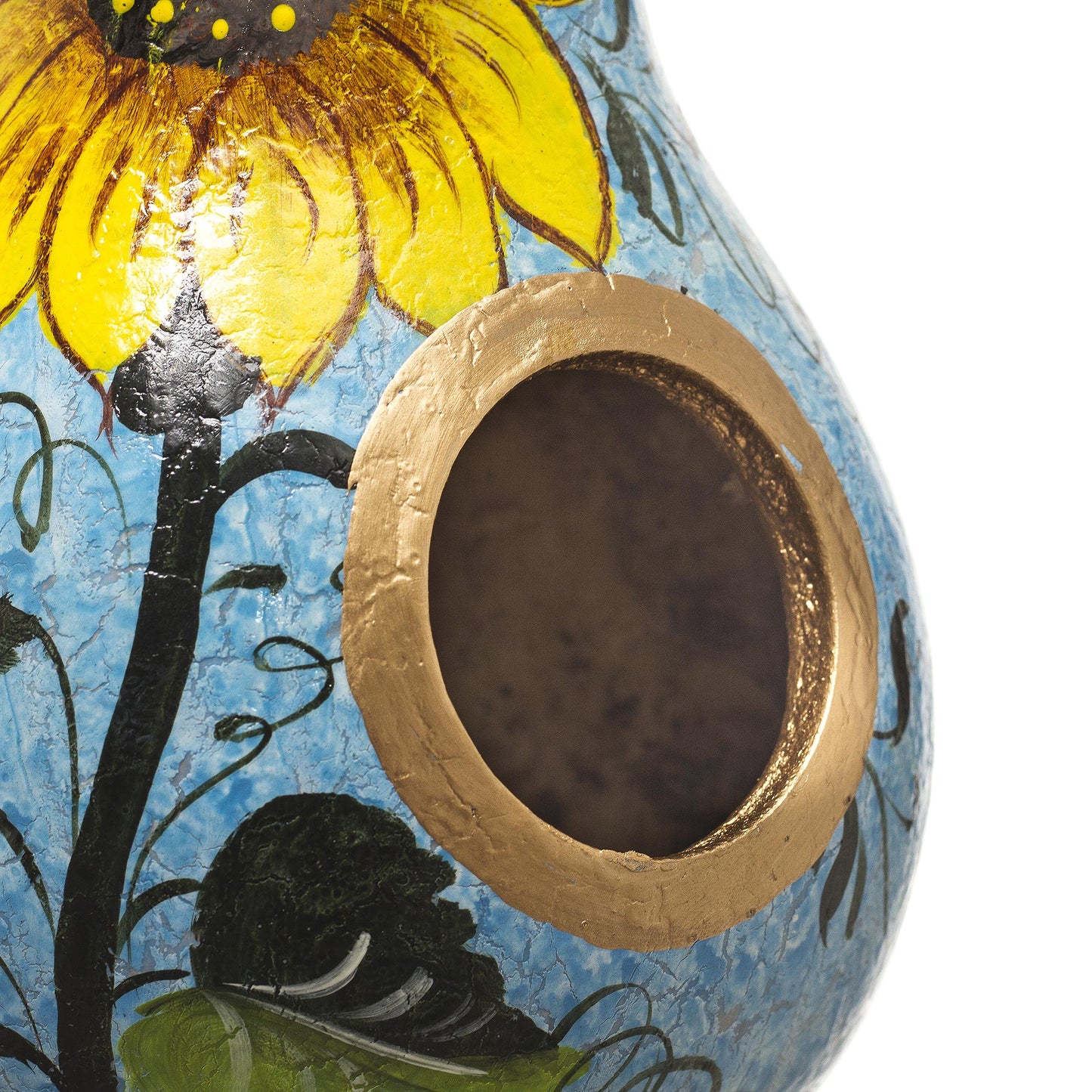 Sunflower and Sky Hand Painted Dried Gourd Birdhouse