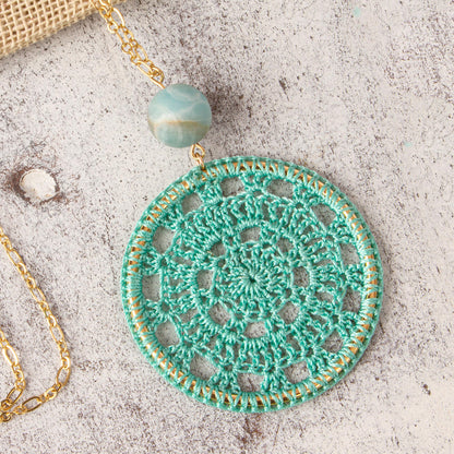 Cyrene Aqua Crocheted Pendant Necklace with Amazonite