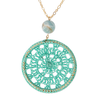 Cyrene Aqua Crocheted Pendant Necklace with Amazonite