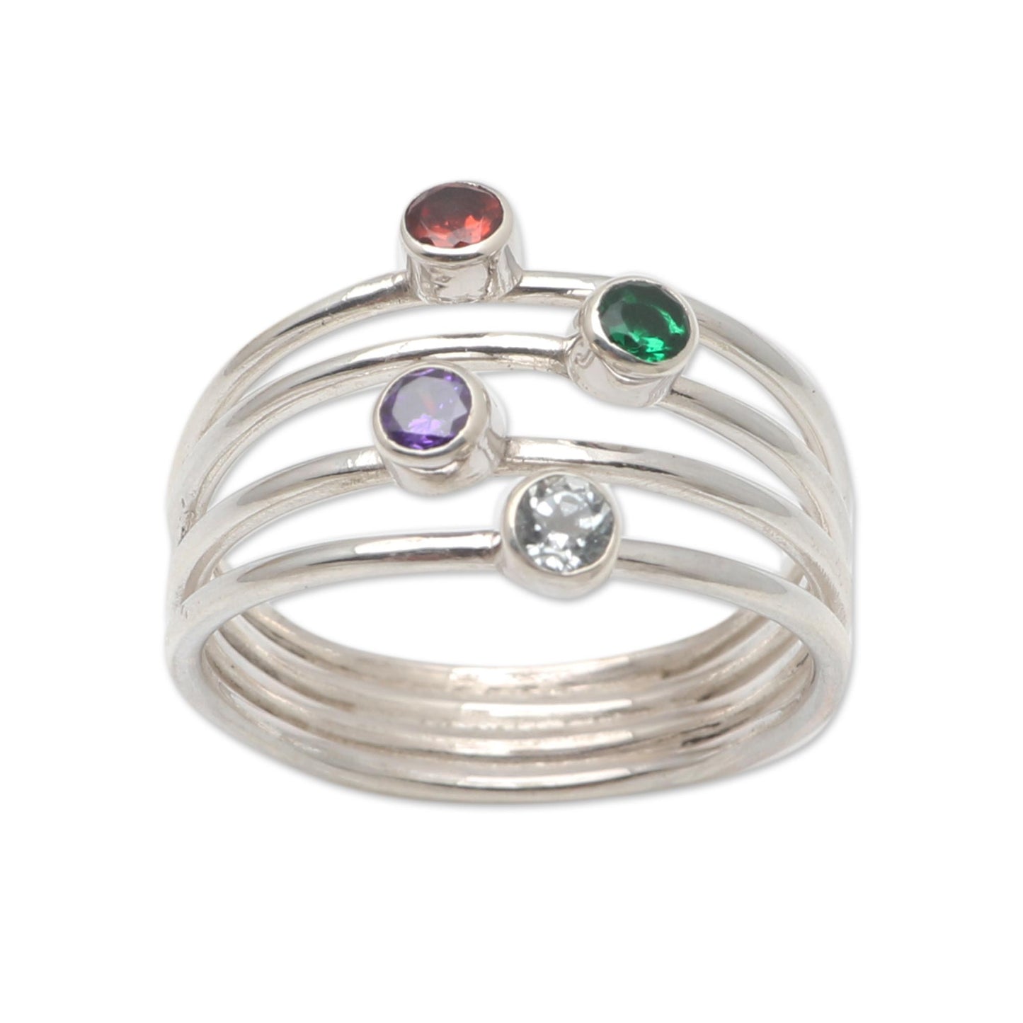 Rainbow Stepping Stones Hand Crafted Amethyst and Garnet Ring