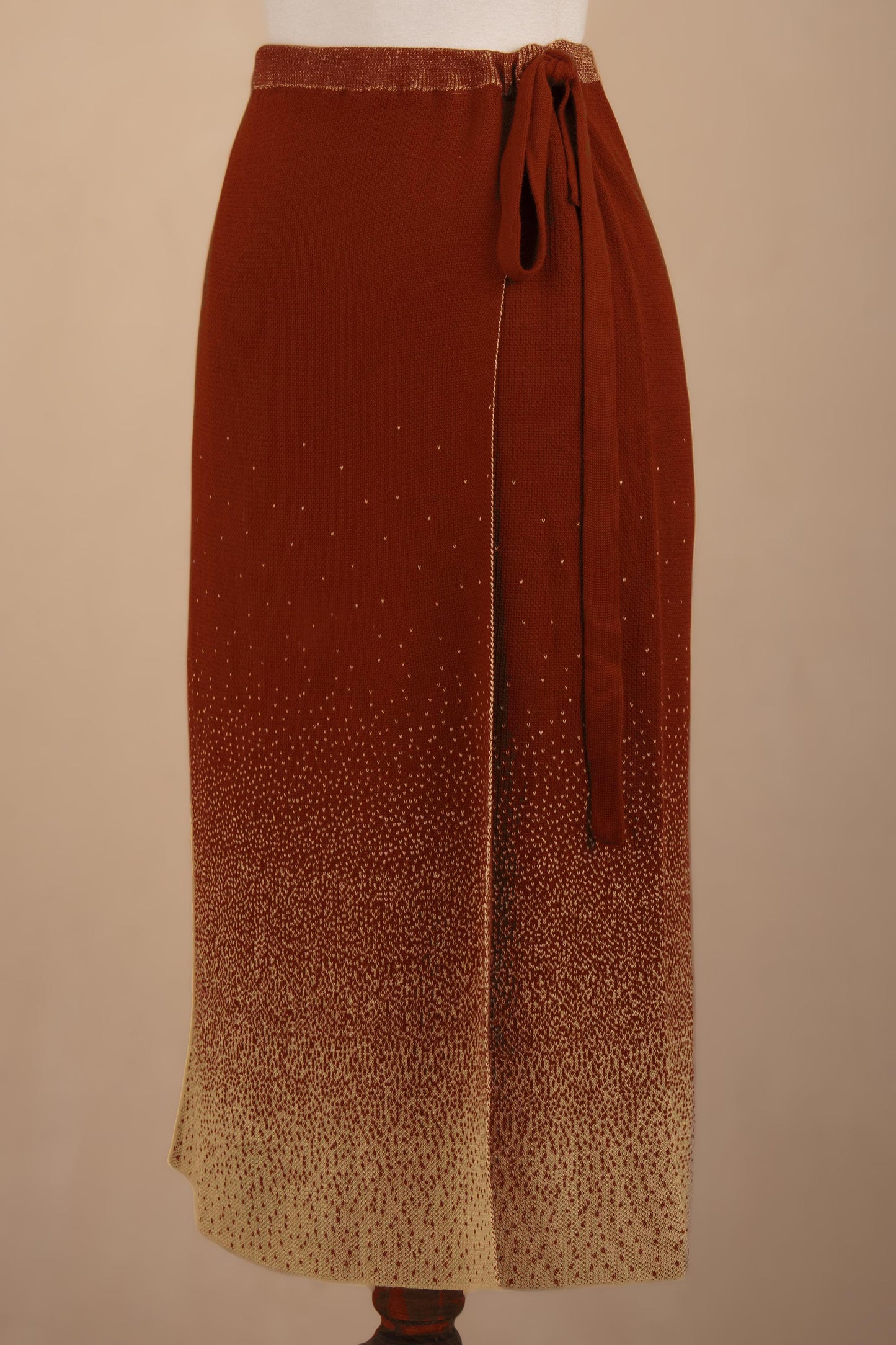 Thanta Degrade in Brown Organic Cotton Knit Wrap Degrade Russet Wrap Skirt from Peru