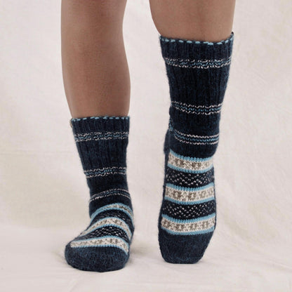 Midnight Frost Hand-Knit Midnight Blue Thick Slipper Style Socks from India