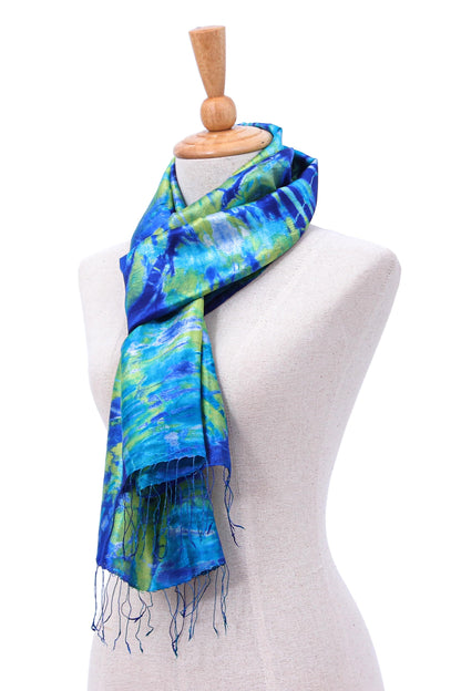 Smiling Sea Fringed Tie-Dyed Silk Scarf