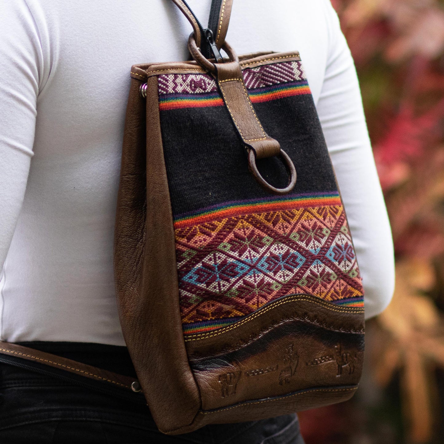 Inca Treasure Hand Loomed Wool and Leather Backpack