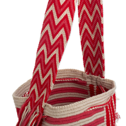 Colombian Rose Red and Pink Crocheted Shoulder Bag