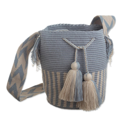 Seaside Stripe Blue and Ivory Crocheted Shoulder Bag