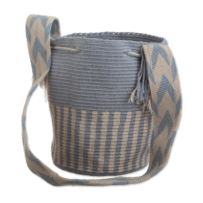 Seaside Stripe Blue and Ivory Crocheted Shoulder Bag