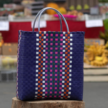 Sunday Market in Blue Recycled Materials Tote Bag