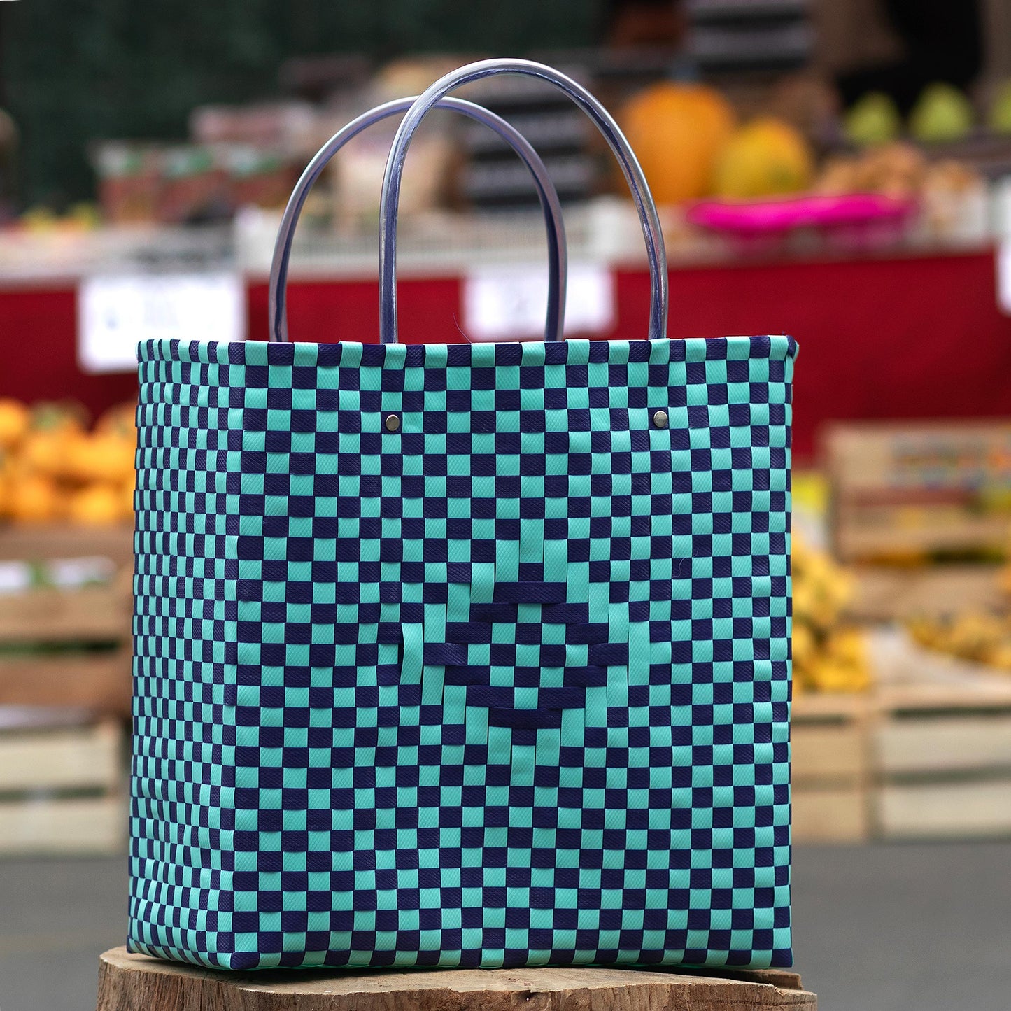 Farmer's Market Blue Recycled Woven SHopping bag