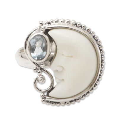 Sleeping Moon Blue Topaz and Sterling Silver Crescent Moon Ring