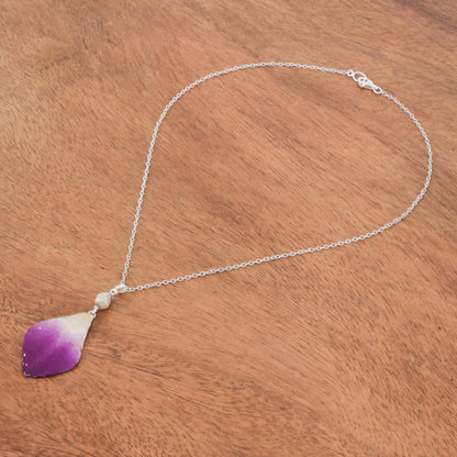 Bloom Basket in Purple Hand Made Orchid Petal Pendant Necklace