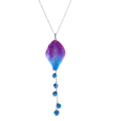 Bloom Balloon in Blue Artisan Crafted Orchid Petal Pendant Necklace