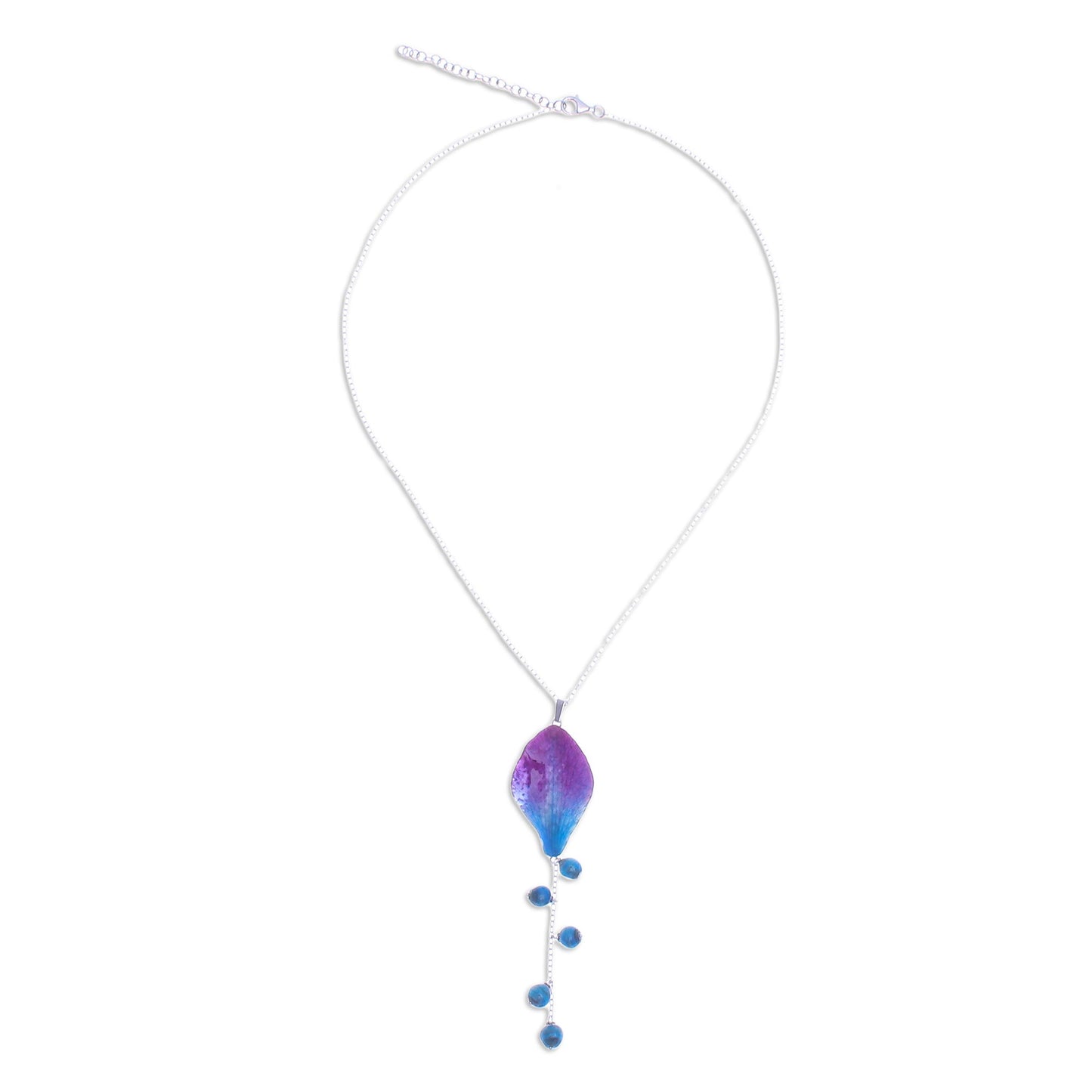Bloom Balloon in Blue Artisan Crafted Orchid Petal Pendant Necklace
