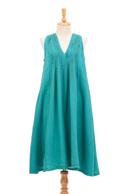 Good Fortune Sleeveless Cotton A-Line Dress from Thailand
