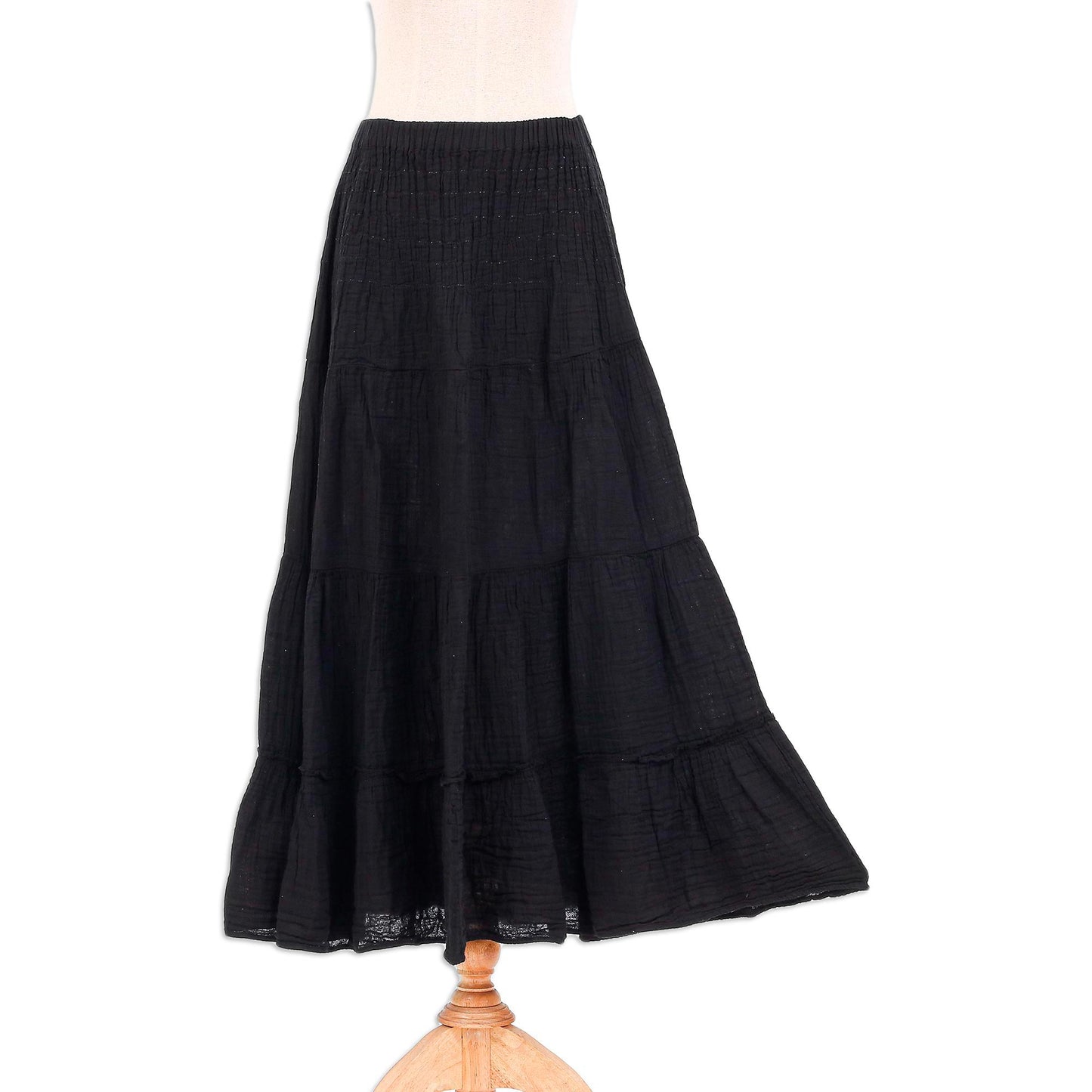 Simple Vow in Black Black Cotton Gauze Skirt from Thailand