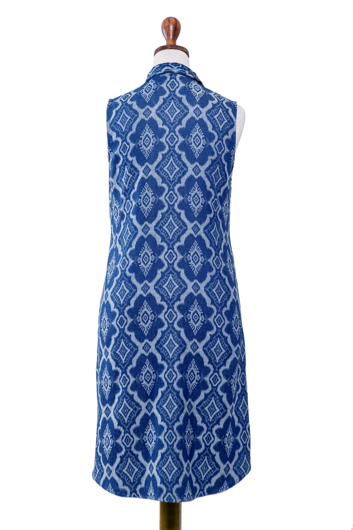 Eyeful Blue 100% Cotton Shirt Dress with Geometric Pattern