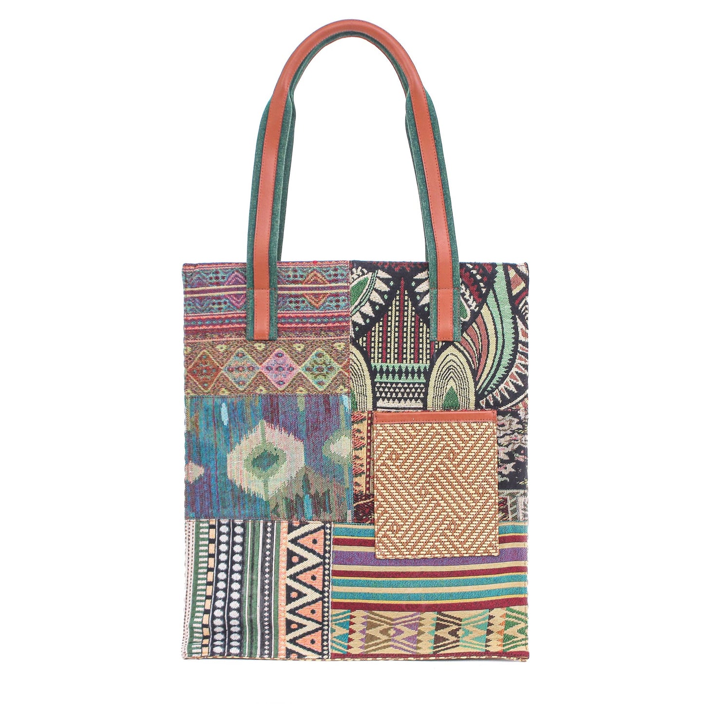 Happy Day in Green Cotton Blend and Leather Accented Tote Bag
