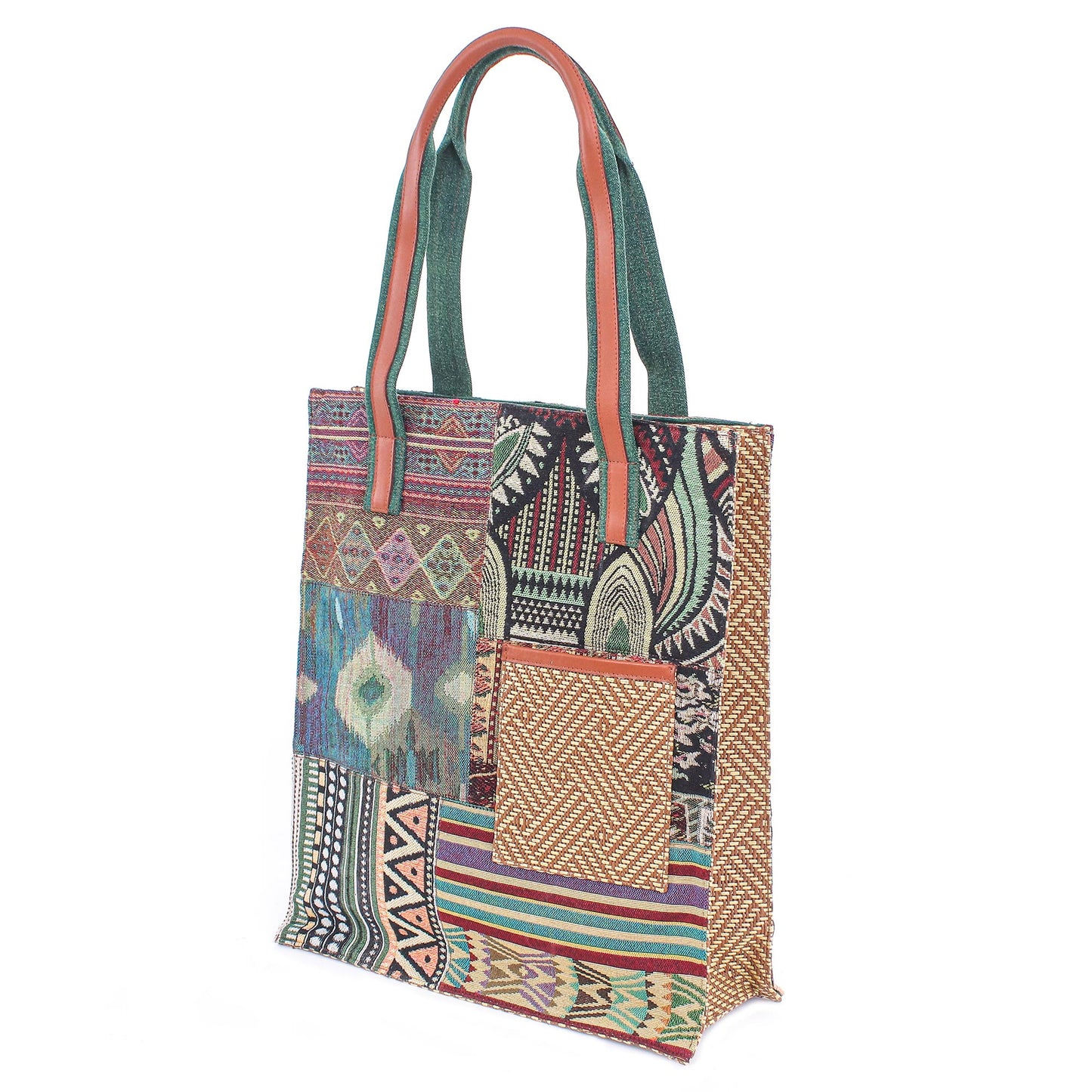 Happy Day in Green Cotton Blend and Leather Accented Tote Bag