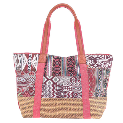 Happy Journey in Red Woven Cotton and Leather Shoulder Bag