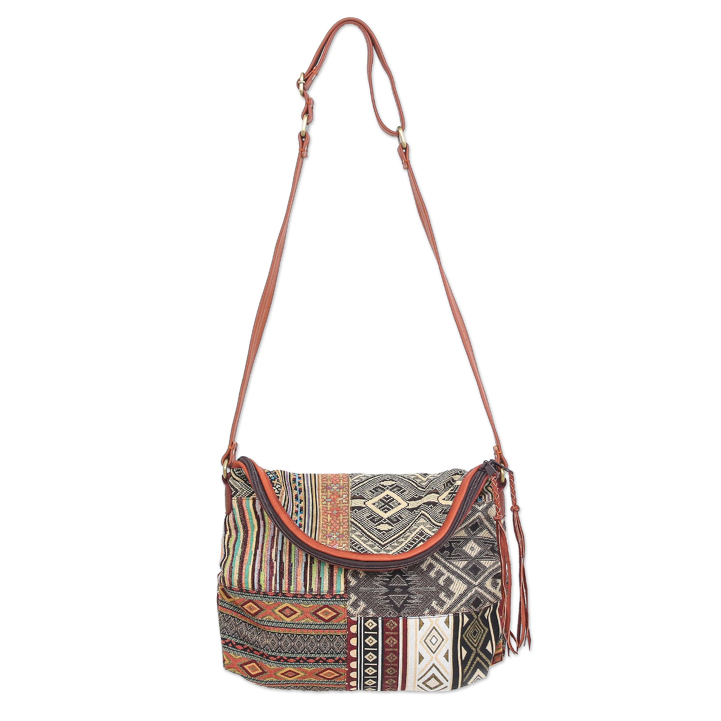 Casual Lanna in Yellow Leather Accented Cotton Patchwork Sling Bag