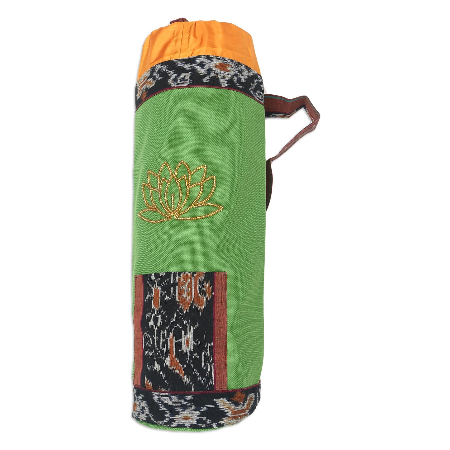 Petite Golden Lotus Drawstring Ikat Cotton Yoga Mat Bag