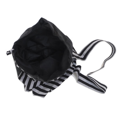 Striped Mandala in Black Ikat Cotton Yoga Mat Bag with Stripe Motif