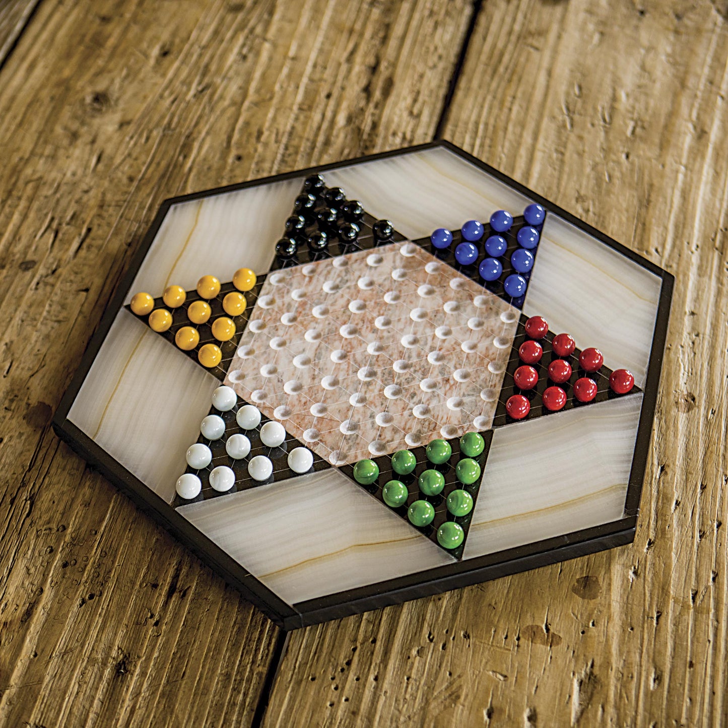 Colorful Contrast Hand Crafted Marble Chinese Checker Game Set