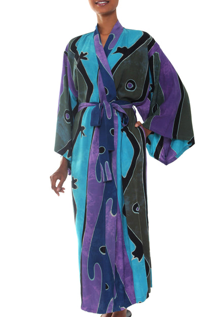 Seaside Blue Women's Batik Long Robe