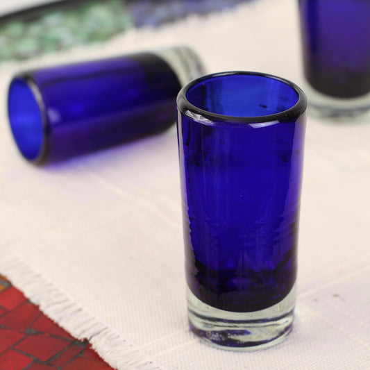 Pure Cobalt Hand-Blown Recycled Glass Shot Glass Set