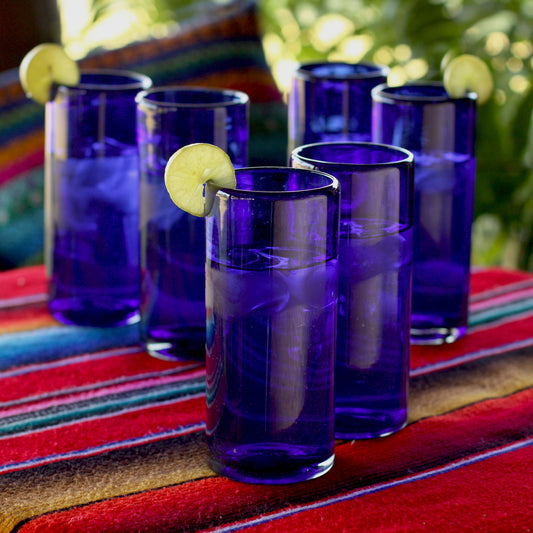 Pure Cobalt Blue Handblown Glass Cocktail Drinkware (Set of 6)