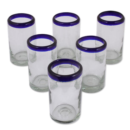 Cobalt Rim Hand-Blown Recycled Glass Juice Glass Set