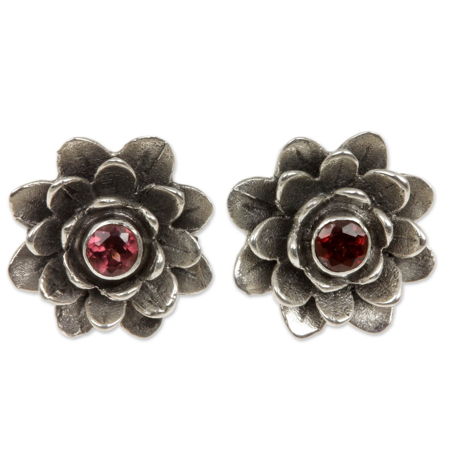 Red-Eyed Lotus Garnet Button Earrings