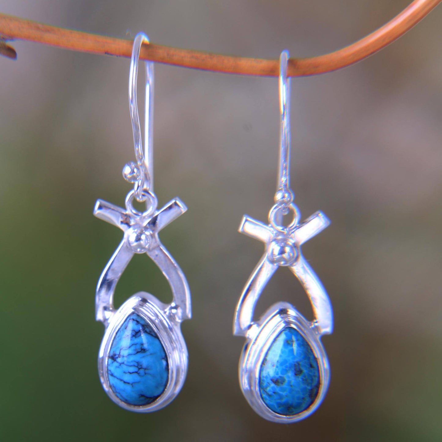 NOVICA - Natural Turquoise & Sterling Silver Dangle Earrings