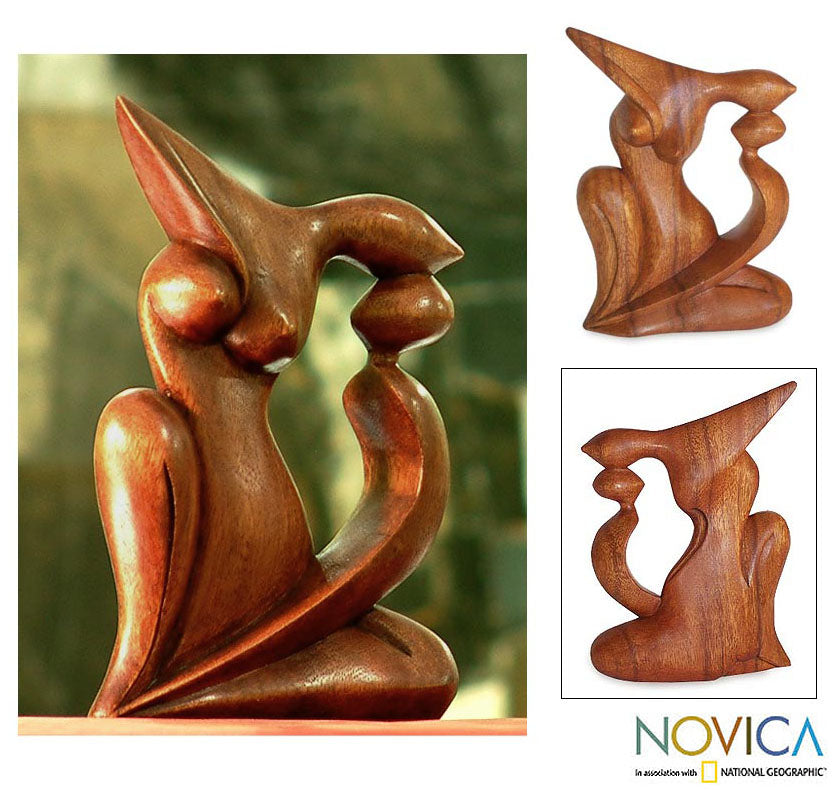 Elegant Kiss Suar Wood Sculpture