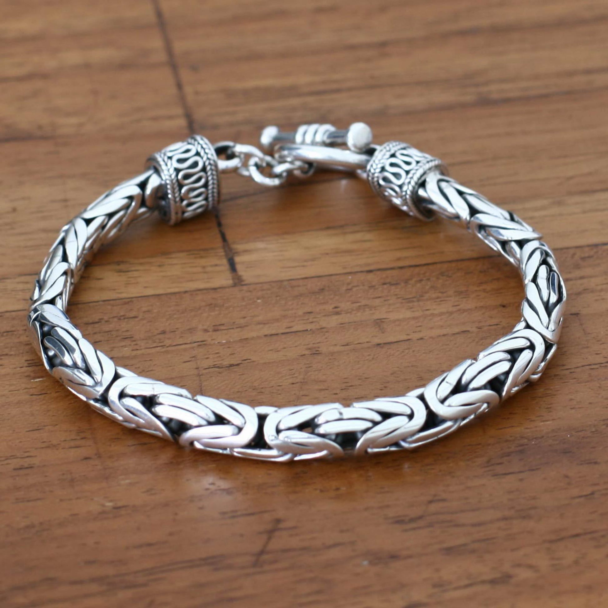 NOVICA - Men's Sterling Silver Dragon Chain Bracelet