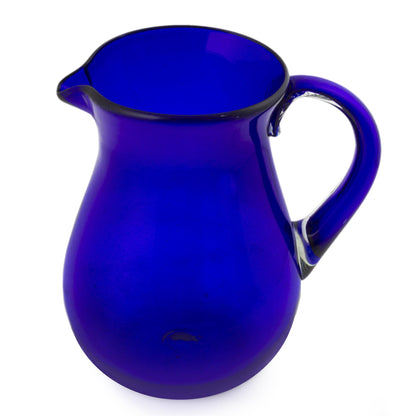 Pure Cobalt Blue Handcrafted Handblown Recycled Glass Pitcher