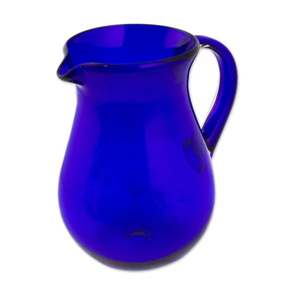Pure Cobalt Blue Handcrafted Handblown Recycled Glass Pitcher