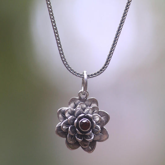 Sacred Red Lotus Sterling Silver Necklace
