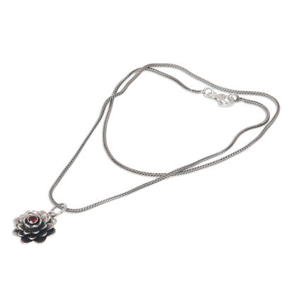 Sacred Red Lotus Sterling Silver Necklace