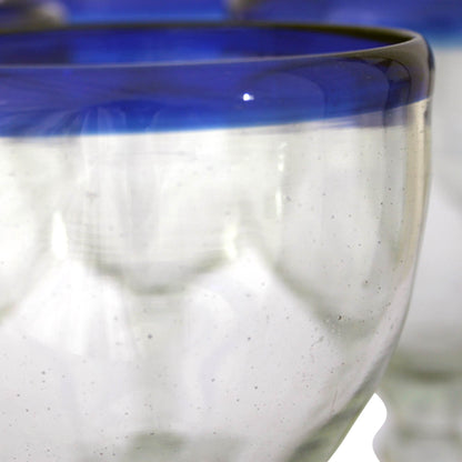 Acapulco Blue Rim Hand Blown Wine Goblet Glass Set