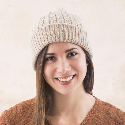 Tan Mountain Roads Unique Womens Alpaca Wool Solid Knit Hat