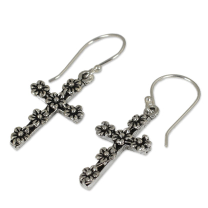 Blooms & Crosses Sterling Silver Earrings